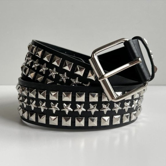 Main Thing Faux Leather Studded Belt Black / Silver | Princess Polly